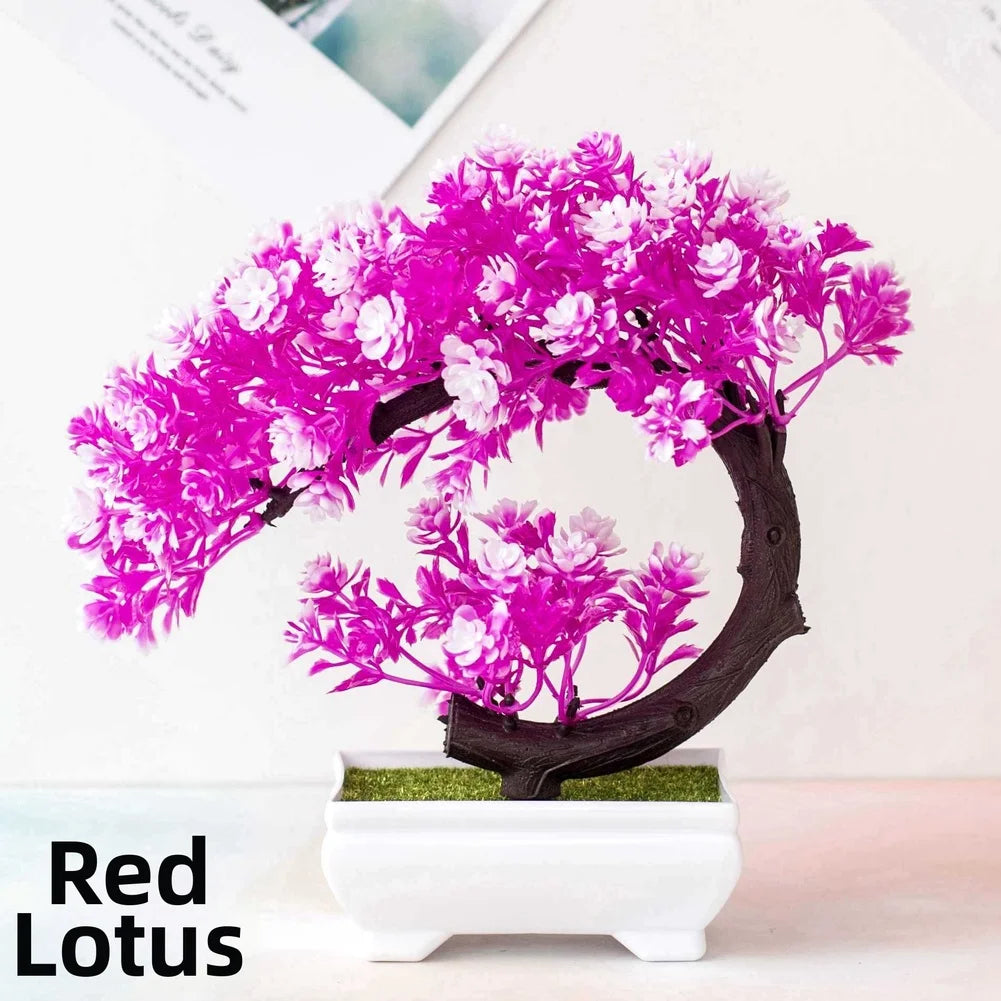 Artificial Silk Lotus Flower Plant Pot Artificial Plant Potted Bonsai Green Small Tree Plants Ornaments Table Home Wedding Decor