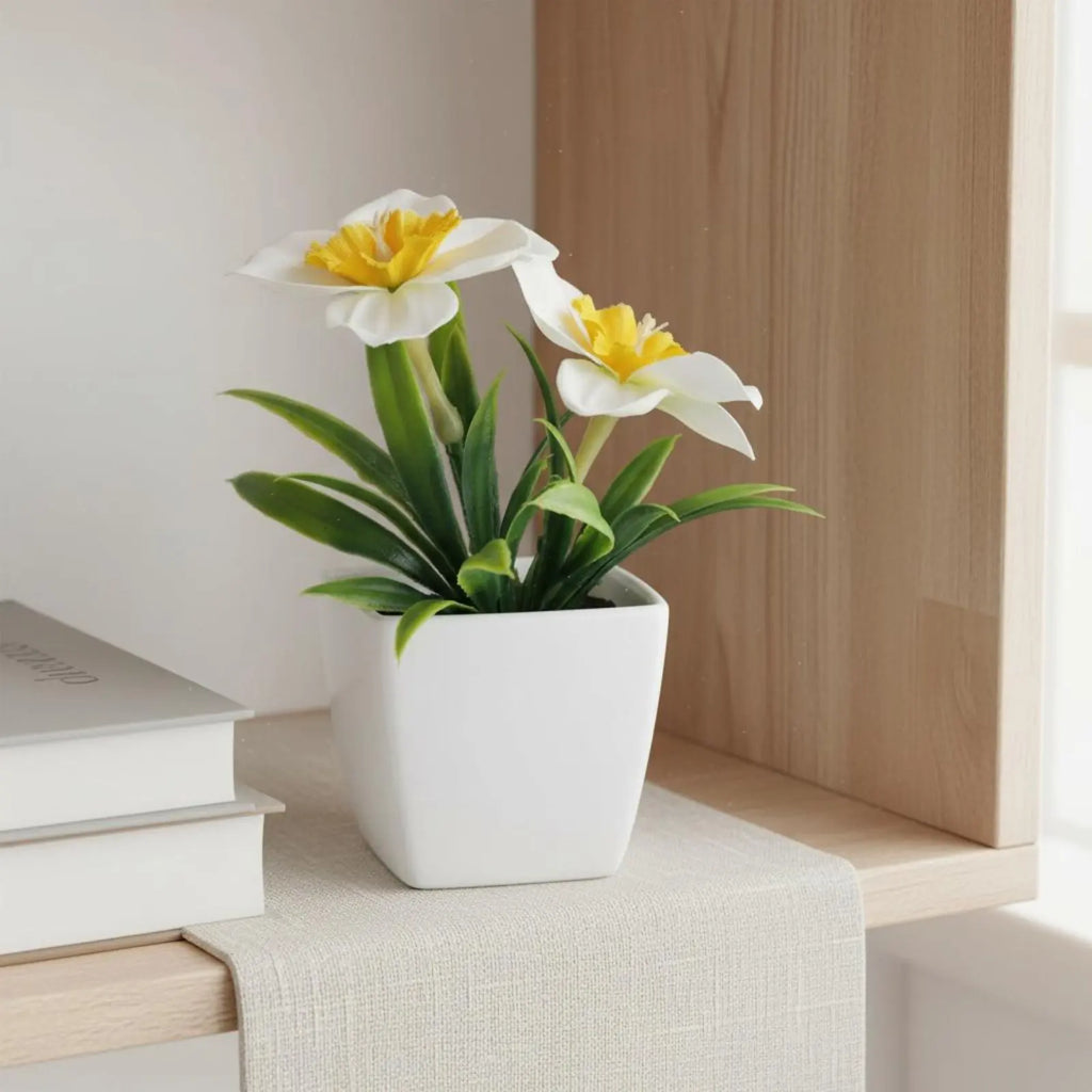 Fake Daffodil in Pot Nordic Design Potted Artificial Daffodils Artificial Daffodil Plant Long-Lasting House Decoration