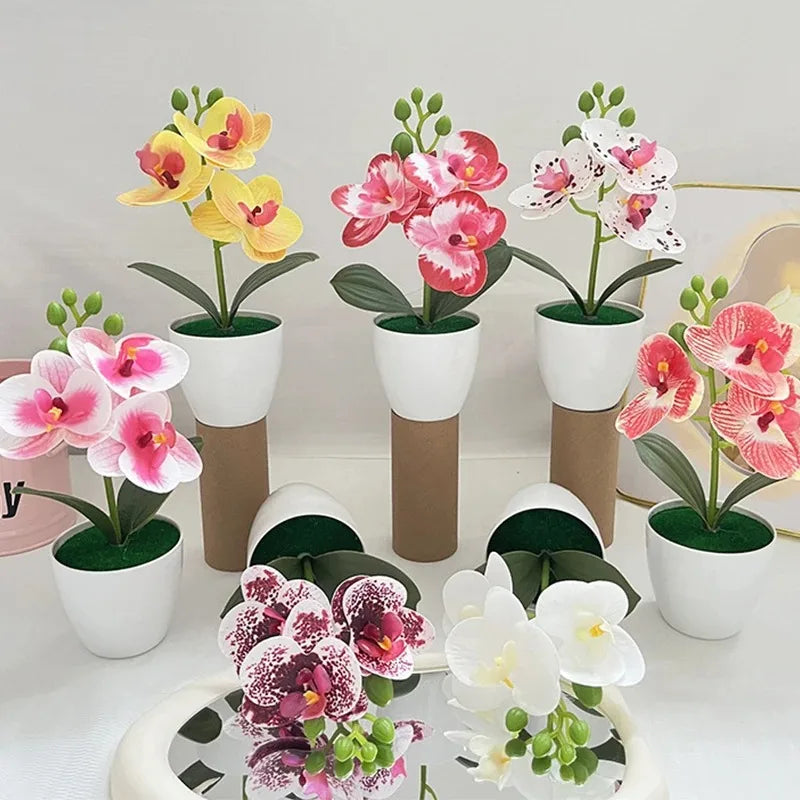 Artificial Phalaenopsis Bonsai Simulation Plants Pot Plants for Garden Table Home Bedroom Decoration Outdoor Fake Plant Ornament