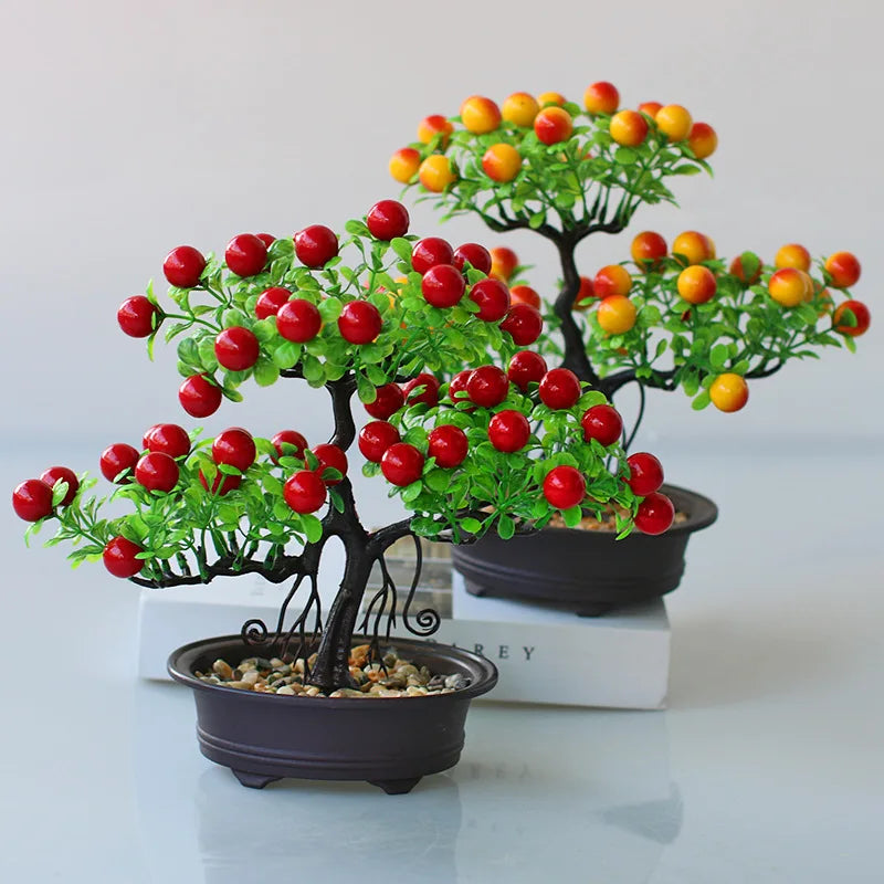 Artificial Plants Bonsai Small Tree Pot Fake Plant Flowers Wealth Fruit Potted Ornaments For Home Room Table Hotel Garden Decor