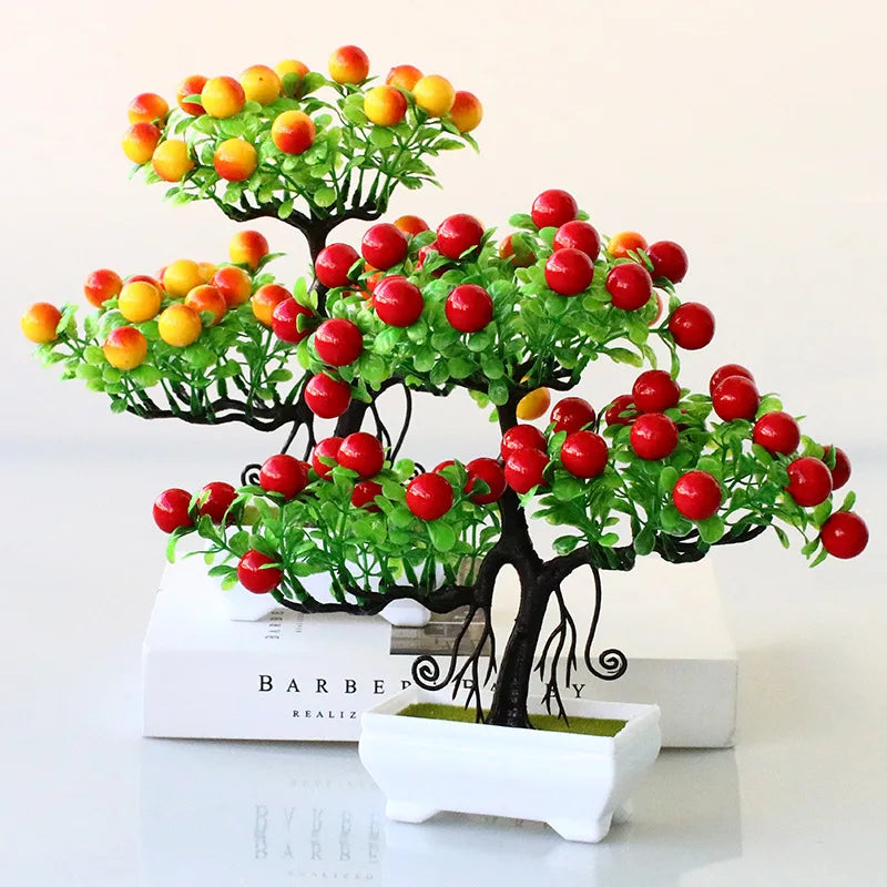 Artificial Plants Bonsai Small Tree Pot Fake Plant Flowers Wealth Fruit Potted Ornaments For Home Room Table Hotel Garden Decor