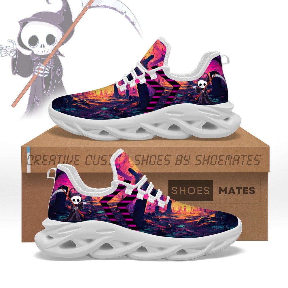 Purple Night Cartoon Reaper AJ1 High Top Shoes