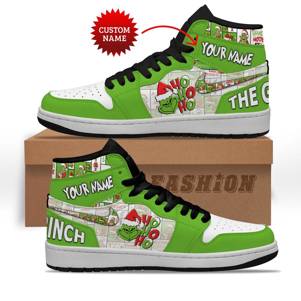The Grinch Green Custom Name Christmas AJ 1 Shoes