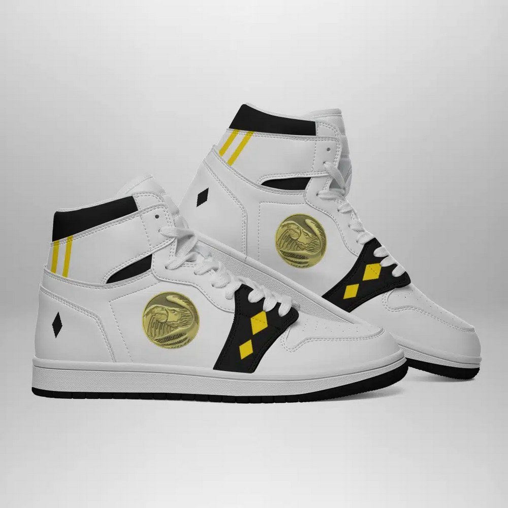 White Ranger Ninjetti Power Rangers AJ1 High Top Shoes